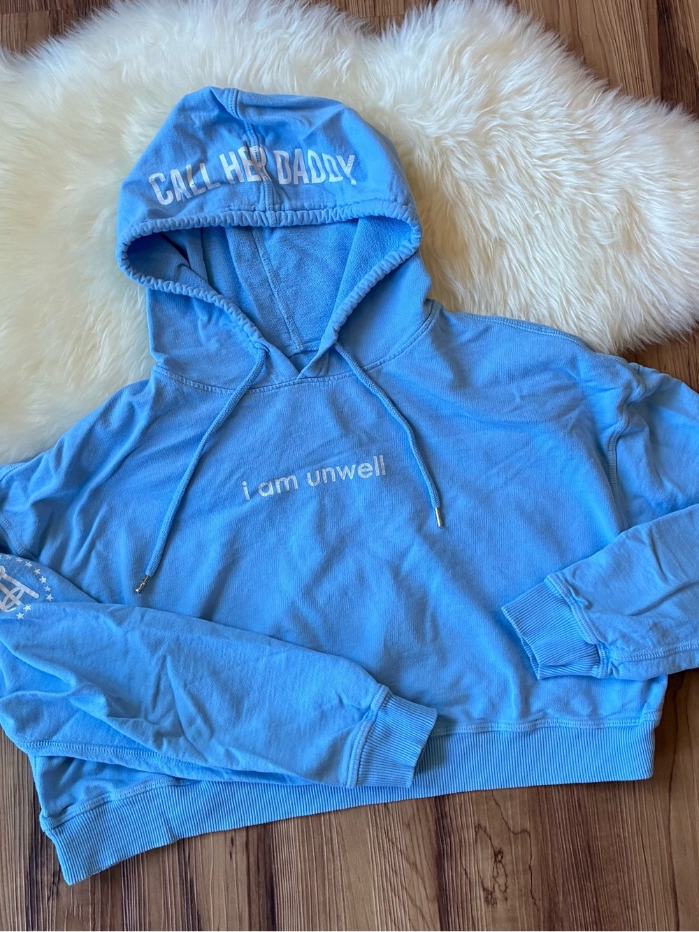 Call Her Daddy Barstool Chicks Blue Cropped Hooded Sweater • Size L